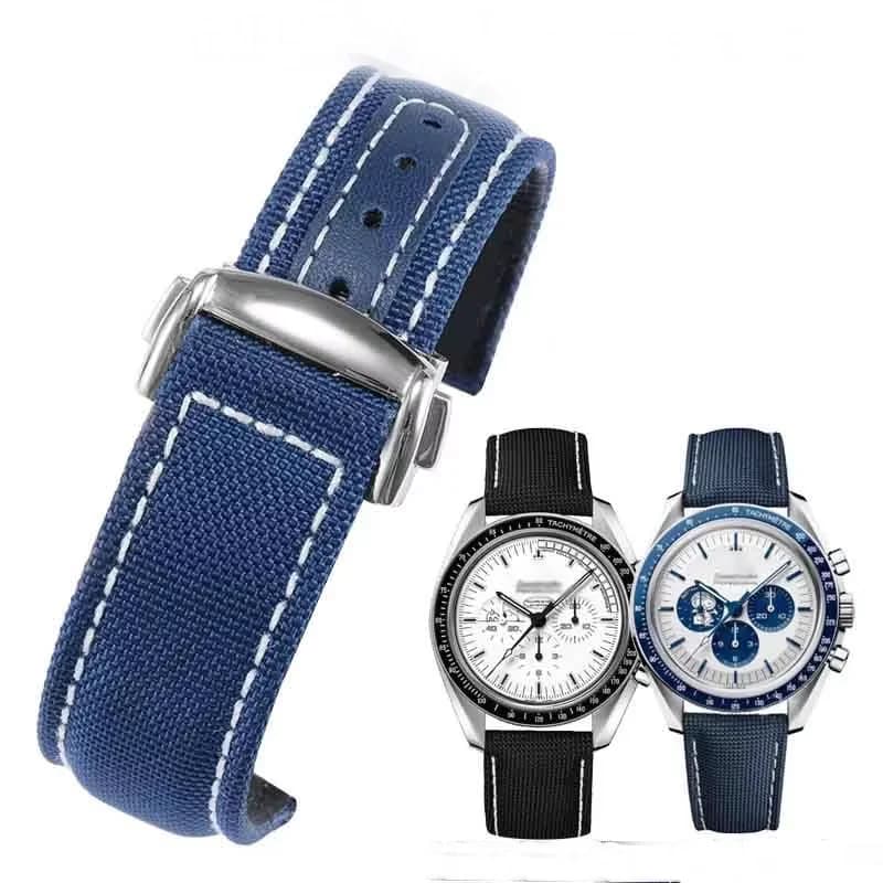 20mm Woven Canvas Watch Strap For Omega Seamaster 300 AT150 Fabric Leather Nylon AQUA TERRA 150 Blue Black Watchband Buckle