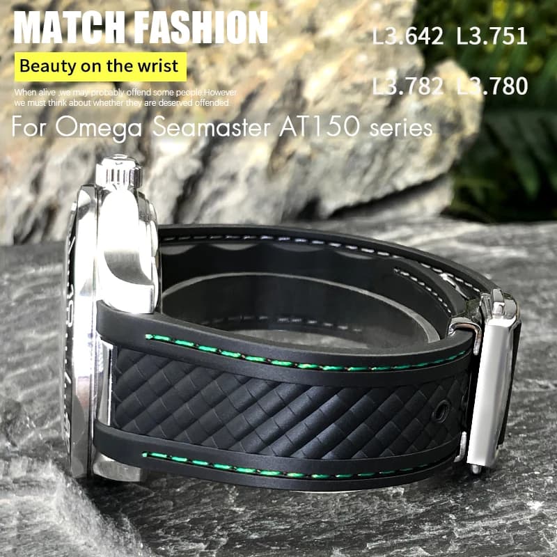 Curved 19mm 20mm Rubber Watchband Fit for Omega AT150 Seamaster 300 AQUA TERRA Diving Bracelets Black Blue Silicone Watch Strap