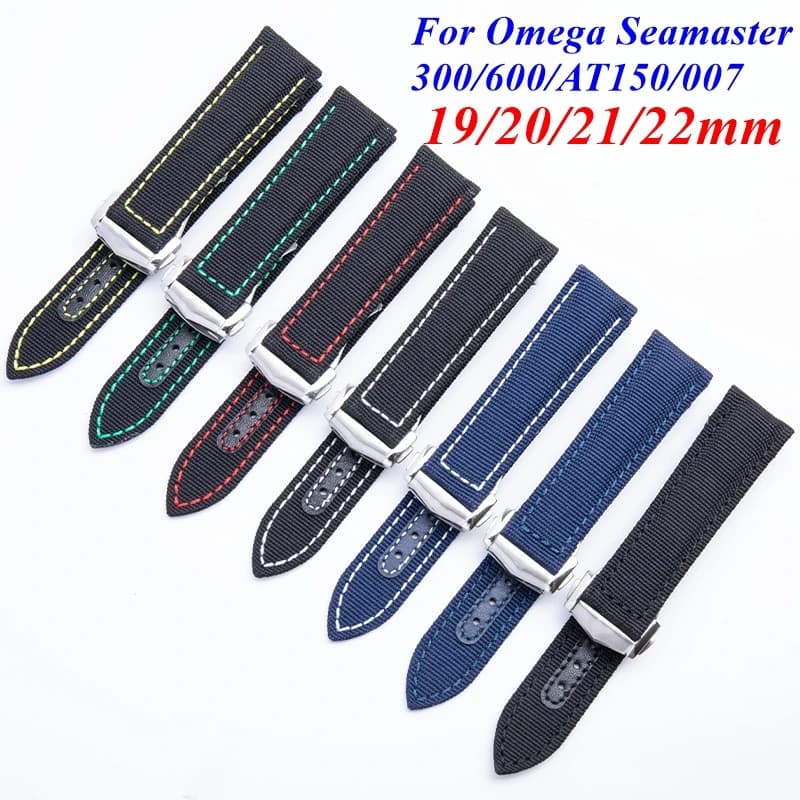 19/20/21/22mm For Omega Seamaster Planet Ocean 300/600 Aqua Terra AT150 Diver 007 Nylon Watch Strap Leather Band Canvas Bracelet